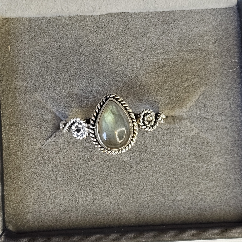 Labradorite Gemstone Sterling Silver Teardrop Ring
